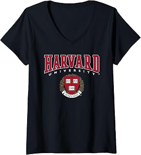 Womens Harvard University Red Veritas Crest V-Neck T-Shirt