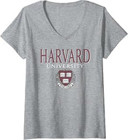 Womens Harvard University Faded Veritas Crest V-Neck T-Shirt