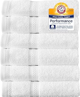 Arm & Hammer Performance Towel Washcloth Set, 6 Piece, White