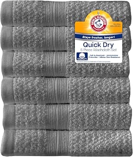 Arm & Hammer Quick Dry Washcloth Set, 6 Piece, Grey