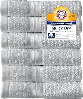 Arm & Hammer Quick Dry Washcloth Set, 6 Piece, Light Grey