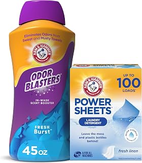 Bundle of Arm & Hammer Power Sheets Laundry Detergent, Fresh Linen 50ct, up to 100 Small Loads (Packaging may vary) + ARM & HAMMER Odor Blasters