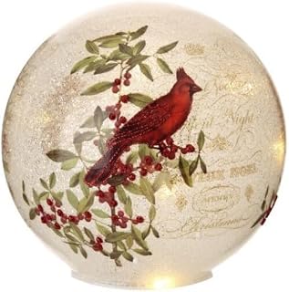 Regency International Glass Botanical Cardinal Globe – LED Battery Operated with Automatic Timer, 6-inch, Red Green Assorted