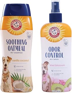 Arm & Hammer Soothing Oatmeal Dog Shampoo, 20 Fl Oz & Super Deodorizing Spray Bundle for Dogs, 8 Fl Oz – Gentle Vanilla Coconut Shampoo & Kiwi Blossom Odor Eliminator Spray