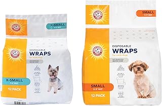 Arm & Hammer for Pets Male Dog Wraps Bundle – X-Small & Small Sizes, Super Absorbent Male Dog Diapers with Baking Soda for Odor Control, Leak-Proof, Adjustable Fit, 12 Count Each