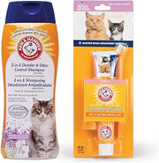 Arm & Hammer 2-in-1 Cat Shampoo & Complete Care Dental Kit Bundle – Dander Reducing Cat Shampoo, Lavender Chamomile Scent (20 Fl Oz) & Tuna Flavor Enzymatic Toothpaste with Toothbrush Set