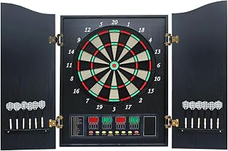 Electronic Dartboard Set in Cabinet, 27 Games Modes and 243 Variations, LED & 12 Soft Tip Darts, for Family Game Rooms Parties and Game Nights