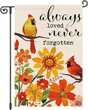 Louise Maelys Fall Memorial Garden Flag Always Loved Never Forgotten Cardinal Bird Floral 12x18 Inch Double Sided Daisy Cemetery Small Burlap Yard Outdoor Outside Home Decor Sign