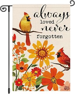 Louise Maelys Fall Memorial Garden Flag Always Loved Never Forgotten Cardinal Bird Floral 12x18 Inch Double Sided Daisy Cemetery Small Burlap Yard Outdoor Outside Home Decor Sign