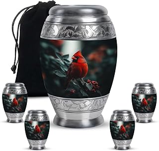 Cardinal 1 Large 4 Small Urns for Sister, Cremation Ashes Set