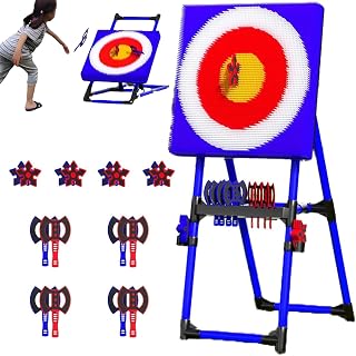 Axe Throwing Set, Throw Target Game Set, Family,Office Stress Relief, with 8 Long-Handled Flying Axe & 8 Five Star Dart,for Parent-Child Bonding Blue-Ironpipe