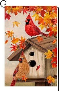 Fall Cardinal Bird Maple Leaves Garden Flag 12x18 Double Sided Yard Decor