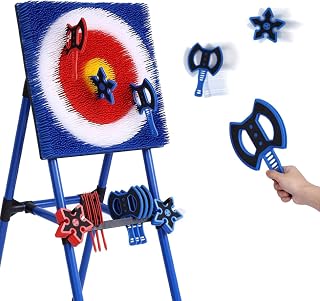 2-in-1 Axe Throwing and Darts Game Set - Darts and Axe Throwing Backyard Game, Includes 8 Axes and 8 Darts - Lightweight Stand - Safe and Foldable
