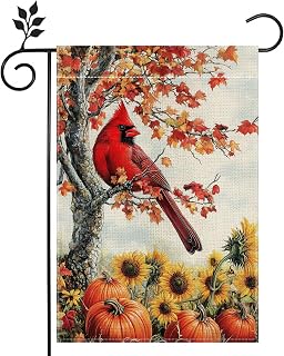 Fall Cardinal Bird Garden Flag Double Sided 12x18 Outdoor Decor