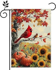 Fall Cardinal Bird Garden Flag Double Sided 12x18 Outdoor Decor
