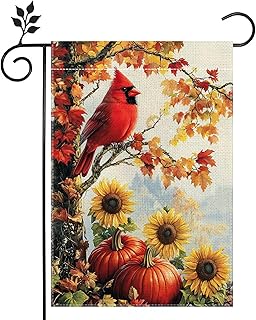 Fall Cardinal Bird Garden Flag Double Sided 12x18 Outdoor Decor