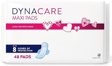 Dynarex Ultra Thin Maxi Pads with Wings - Light Absorbency Feminine Santiary Pads, Secure Fit, Leak-Free Protection, Unscented, 1 Box of 48