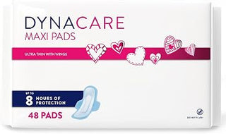 Dynarex Ultra Thin Maxi Pads with Wings - Light Absorbency Feminine Santiary Pads, Secure Fit, Leak-Free Protection, Unscented, 1 Box of 48