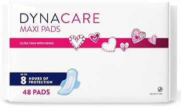 Dynarex Ultra Thin Maxi Pads with Wings - Light Absorbency Feminine Santiary Pads, Secure Fit, Leak-Free Protection, Unscented, 1 Box of 48
