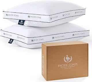 Pacific Coast Goose Feather and Down Firm Pillows King Size Set of 2, Bed Pillows for Side and Back Sleepers, Supportive Gusseted Hotel Collection Pillow with 100% Cotton Shell