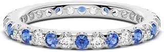 White Moissanite and Blue Lab Grown Sapphire Eternity Ring