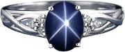 Sterling Silver Blue Star Sapphire Ring with Diamond Accents