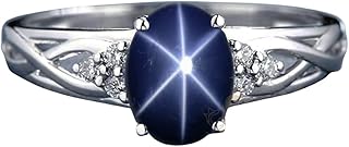 Sterling Silver Blue Star Sapphire Ring with Diamond Accents