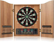 Electronic Dart Board Set, Dart Board Cabinet Set with 12 Soft Tip Darts 50 Dart Head, Electronic Dart Board, Wooden Cabinet Doors with Integrated Scoreboard for Home Use, Bars, Darts