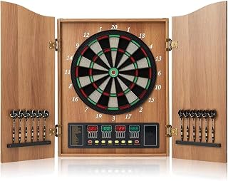 Electronic Dart Board Set, Dart Board Cabinet Set with 12 Soft Tip Darts 50 Dart Head, Electronic Dart Board, Wooden Cabinet Doors with Integrated Scoreboard for Home Use, Bars, Darts