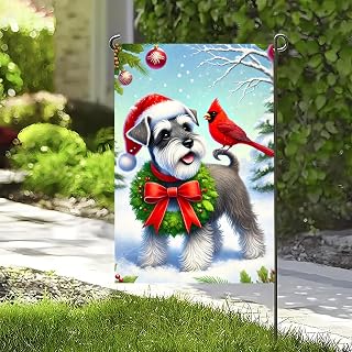Christmas Pup and Cardinal Garden Flag, Winter Decor.