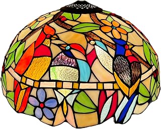 Tiffany Lamp Shade Cardinal Birds Stained Glass 16 Inches Wide