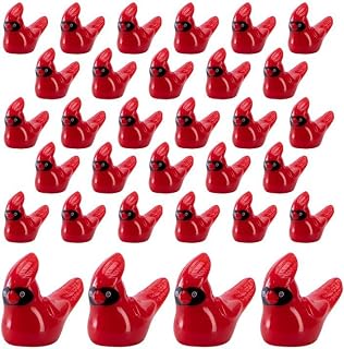 30 Pcs Mini Resin Red Cardinal Bird Figurines, Xmas Tiny Red Birds Ornament