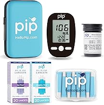 Pip Blood Glucose Monitor Kit - 50 Test Strips, Preloaded Lancets & Case