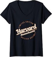 Womens Retro Athletic Harvard MA Apparel V-Neck T-Shirt