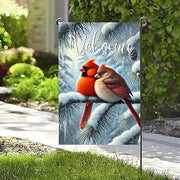 Cardinals on Branch Welcome Garden Flag 12x18 Inch Seasonal Decor