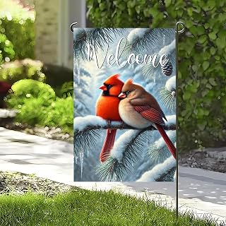 Cardinals on Branch Welcome Garden Flag 12x18 Inch Seasonal Decor