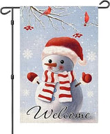 Welcome Winter Snowman Garden Flag 12x18 Inch Double Sided, Snowflakes Cardinal Bird Small Burlap Garden Flags, Christmas Seasonal Porch Patio Lawn Farmhouse Holiday Decoration