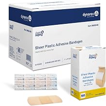 Dynarex Sheer Plastic Adhesive Bandages Water-Resistant and Sterile Non-Stick Pad First Aid Covers Minor Cuts Scratches - 1" x 3", Case of 50 Boxes, 50 per Box