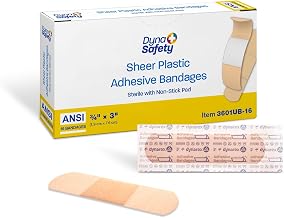 Dynarex Sheer Plastic Adhesive Bandages Water-Resistant and Sterile Non-Stick Pad First Aid Covers Minor Cuts Scratches - 3/4" x 3", 1 Box of 16