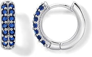 Tiny Blue Sapphire Silver Huggie Earrings for Women