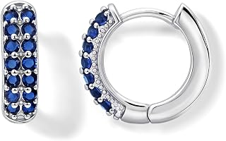 Tiny Blue Sapphire Silver Huggie Earrings for Women
