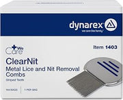 Dynarex WeCare ClearNit Metal Lice and Nit Removal Combs with Handle - Lice Nit Comb for all Hair Types, Stainless Steel Ultra-Fine Teeth - 144 per Case
