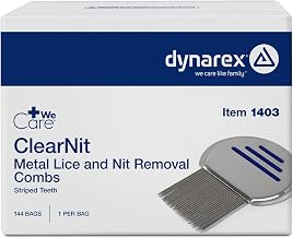 Dynarex WeCare ClearNit Metal Lice and Nit Removal Combs with Handle - Lice Nit Comb for all Hair Types, Stainless Steel Ultra-Fine Teeth - 144 per Case