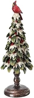 The Bridge Collection Resin Cardinal on Snowy Tree Figurine - 15" Frosted Tree with Cardinal Holiday Figure