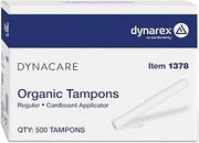 Dynarex DynaCare Organic Tampons - Regular, Cardboard Applicator - Hypoallergenic Organic Cotton, Gentle & Comfortable, Reliable Protection - 500/Case