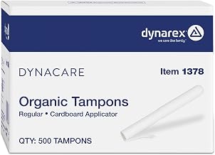 Dynarex DynaCare Organic Tampons - Regular, Cardboard Applicator - Hypoallergenic Organic Cotton, Gentle & Comfortable, Reliable Protection - 500/Case