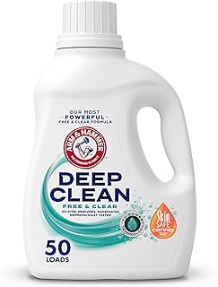 Arm & Hammer Deep Clean Free & Clear Liquid Laundry Detergent, Free of Dyes, and Perfumes, Dermatologist Tested, 75 Fl Oz, 50 Loads