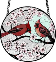 Cardinal Stained Glass Window Hanging with Chain, 7.8 in Suncatcher