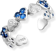 925 Silver Sapphire Heart Open Ring Birthstone Adjustable Rings for Women Birthstone Jewelry Mother'sDay