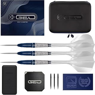 Harrows GEO Torpedo 90% Tungsten Darts Premium Set with Solo Integrated Flights with Shafts | Steel Tip Darts 23g & 24g | Includes Quick Point System Tool & Extra Tips, GEO Case & Vault Case